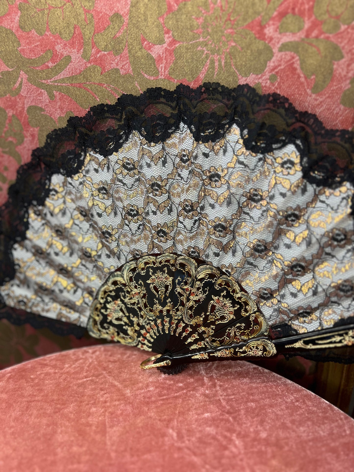 Black & Gold Lace Vintage Fan