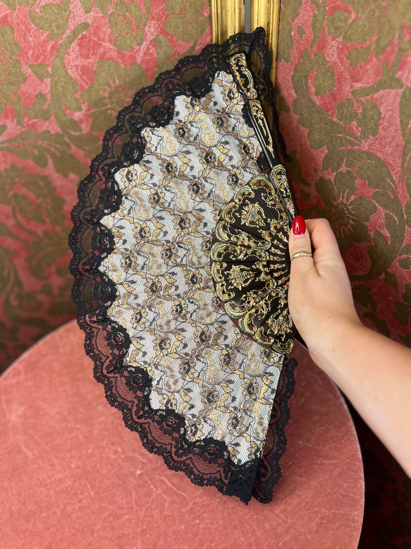 Black & Gold Lace Vintage Fan