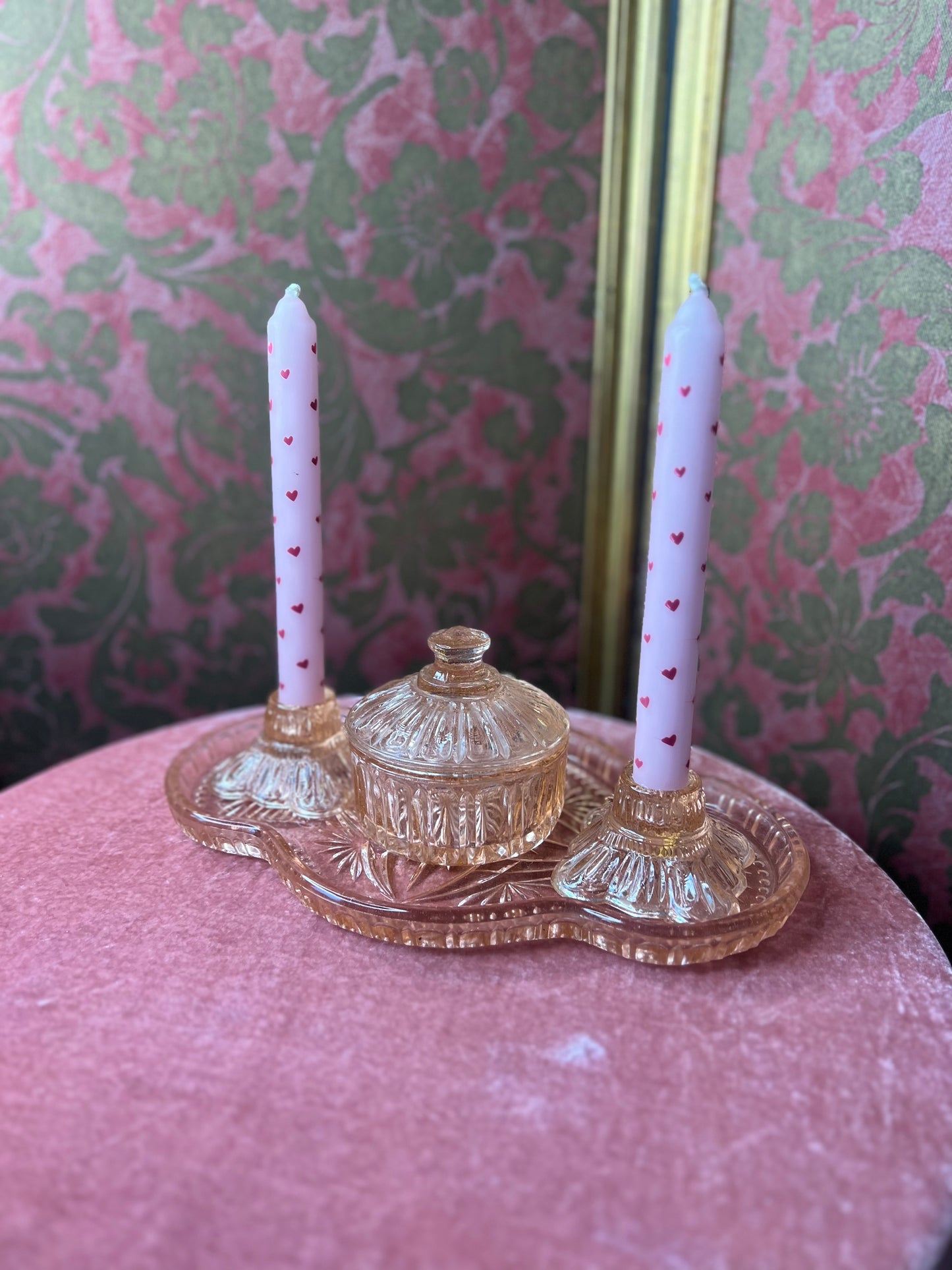 Pink Glass Vintage Vanity Set