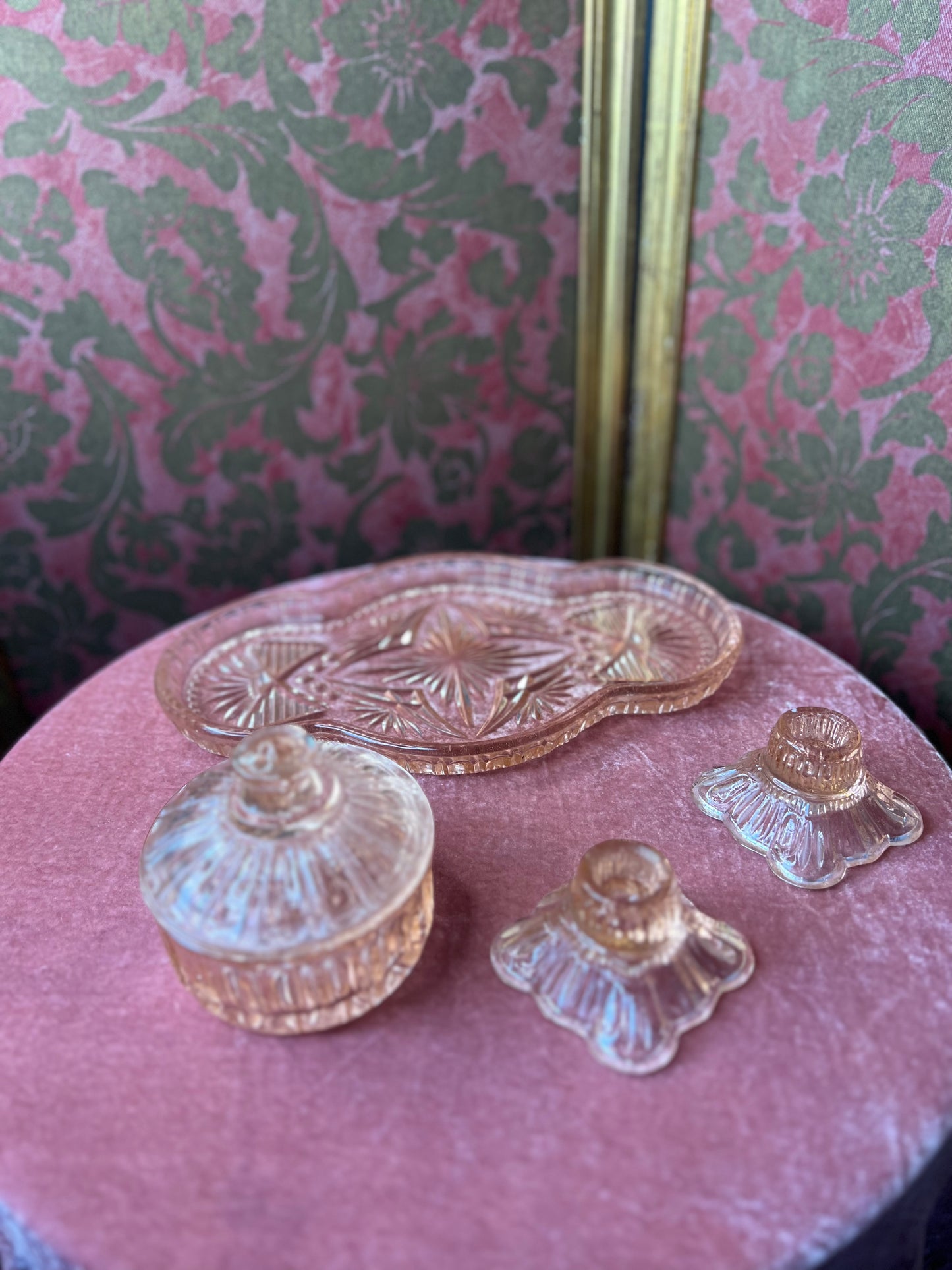 Pink Glass Vintage Vanity Set