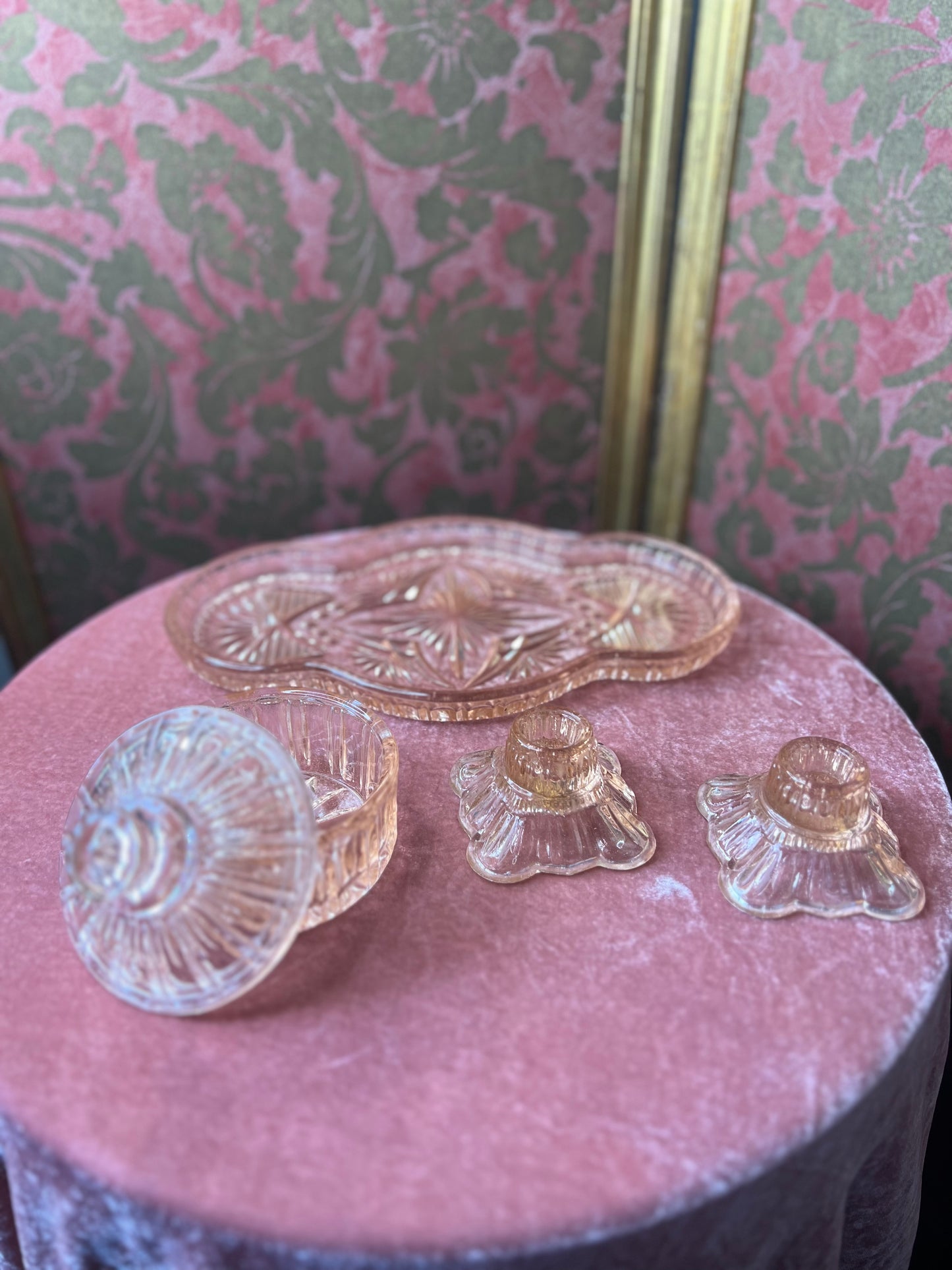 Pink Glass Vintage Vanity Set