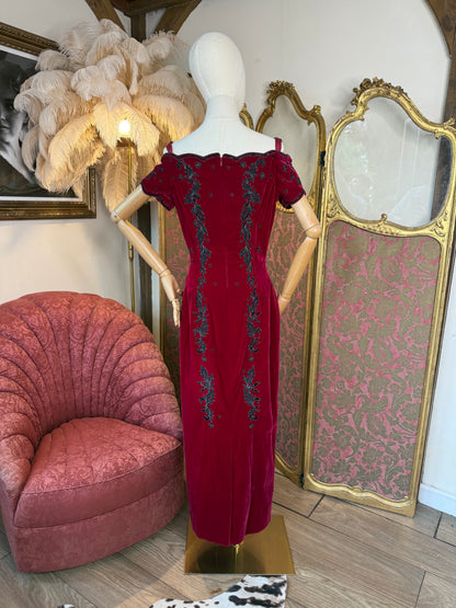 Fabulous Red Vintage Velvet Evening Gown