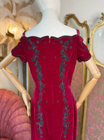 Fabulous Red Vintage Velvet Evening Gown