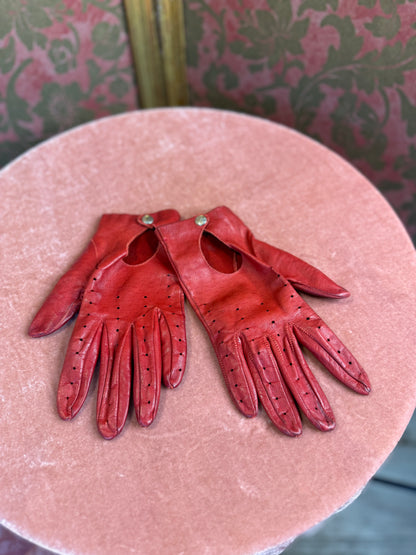 Red Vintage Leather Driving Gloves