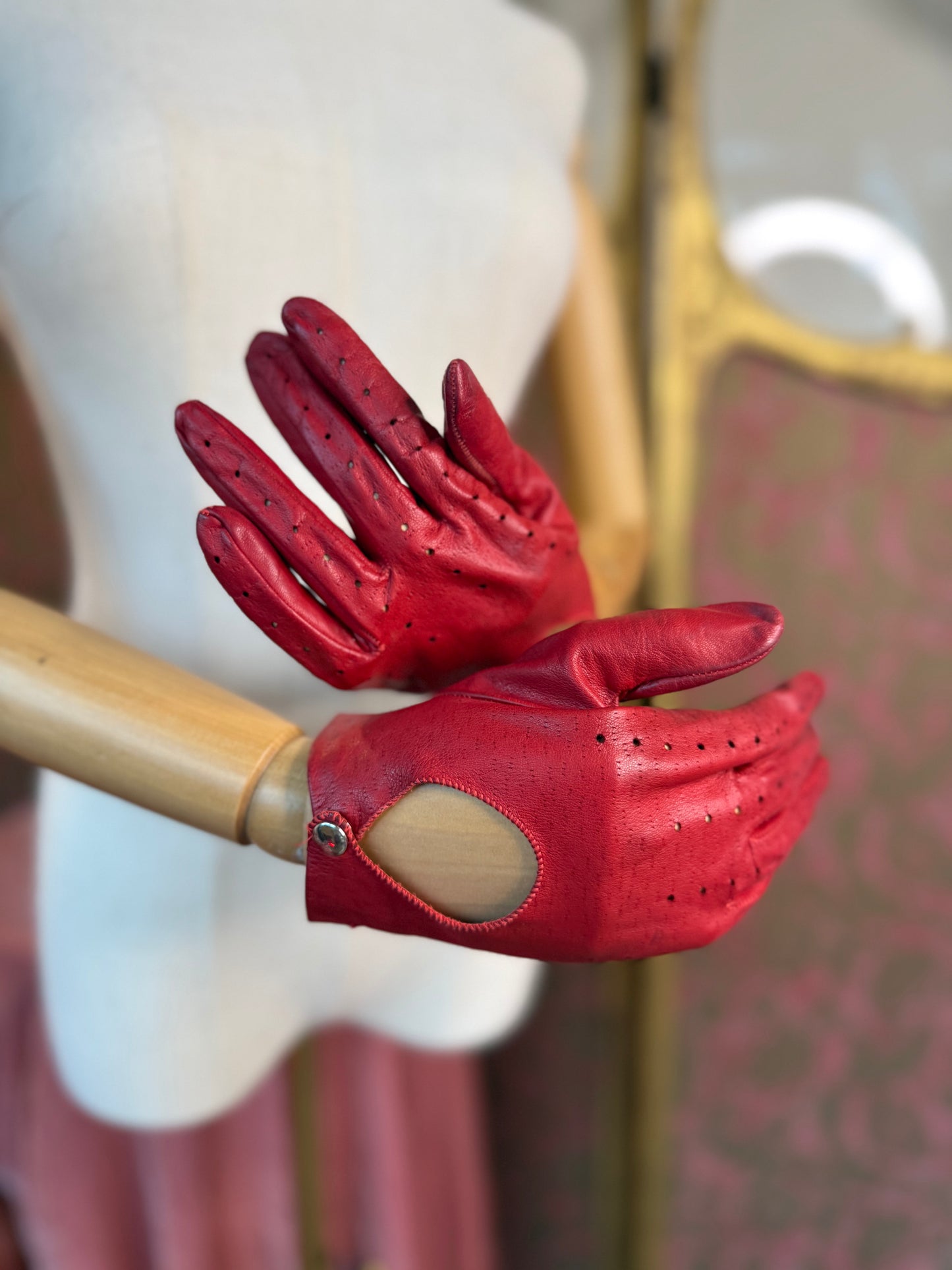 Red Vintage Leather Driving Gloves