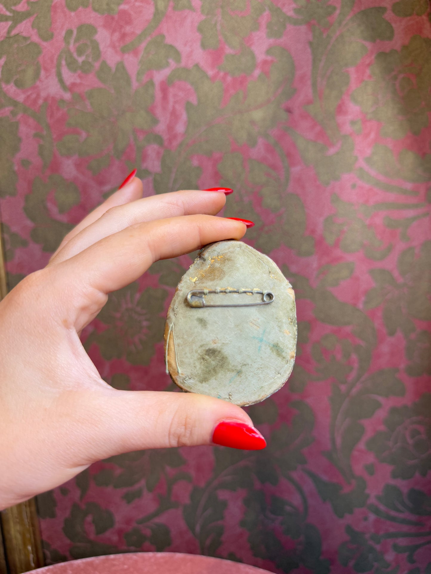 Antique Hand Painted Oyster Shell Brooch