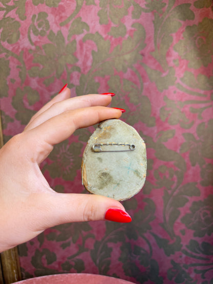 Antique Hand Painted Oyster Shell Brooch