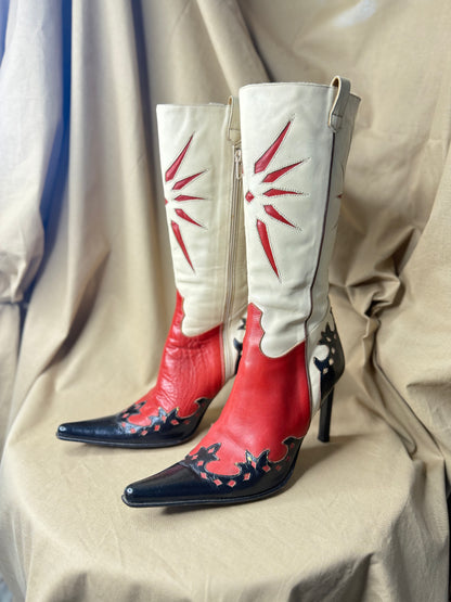Incredible Italian Leather Stiletto Cowboy Boots