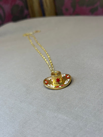 Tarnish-free Gold Cowboy Hat Necklace